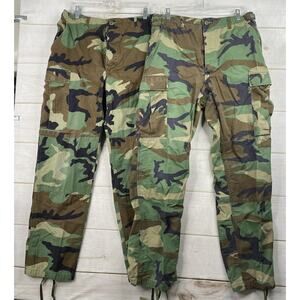 Vintage US Military Pants Mens M Long Woodland Camo Ripstop Hot Weather Cargo